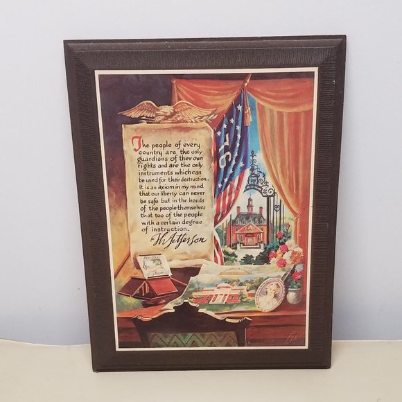 Vintage Set of 2 Patriotic Plymouth 1620 Mayflower Compact Wooden Wall Plaques - Picture 10 of 14
